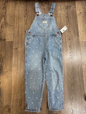 OshKosh B'gosh Light Blue Denim Overalls with Pink Hearts